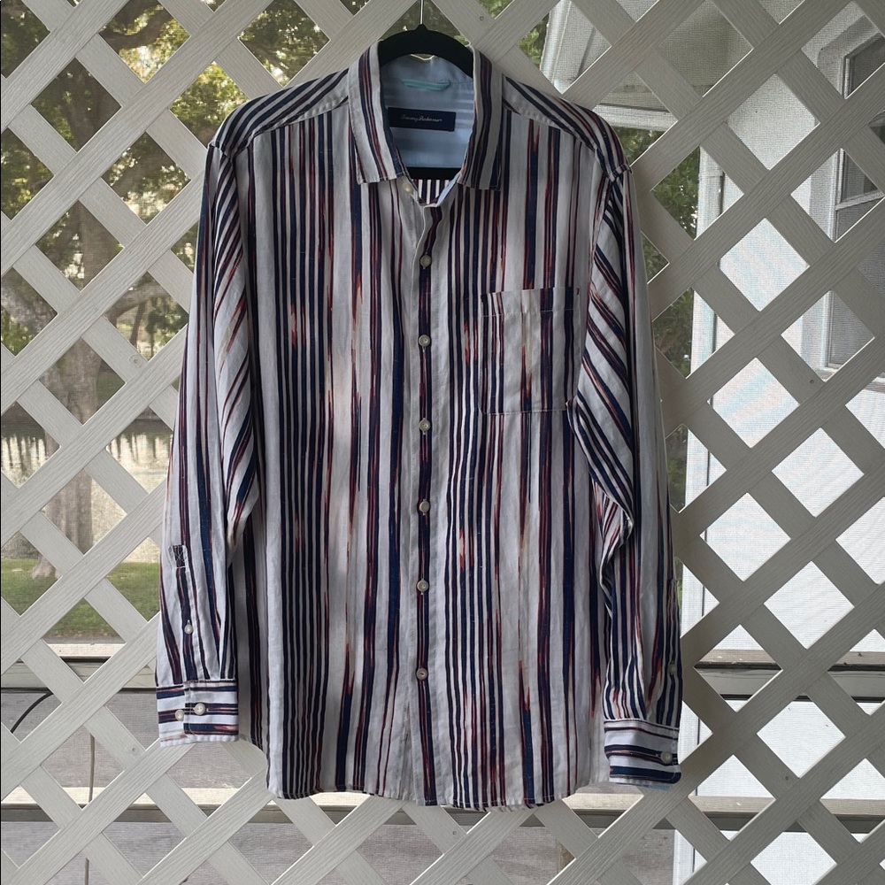 Tommy Bahama 100% Linen Striped Long Sleeve Shirt